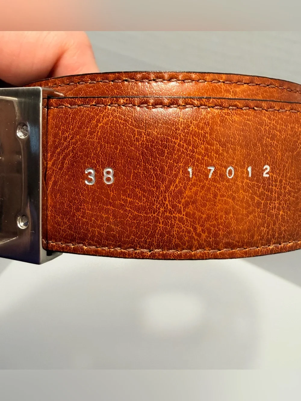 Men's Reversible Black/Brown Leather Dress Belt with Brushed Silver Buckle